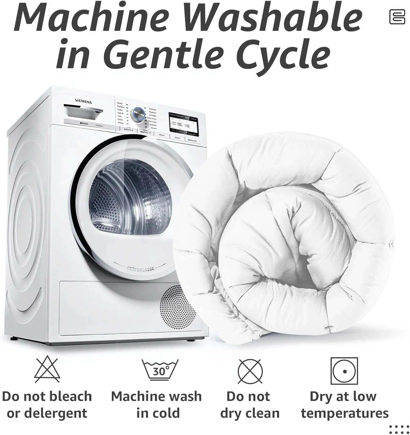 Quilted Down Alternative Comforter – Box-Stitched with Corner Tabs (White)