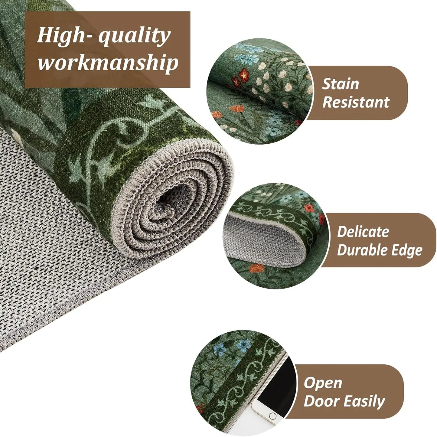 Boho Washable Rugs for Entryway – Soft Floral Area Rug, Non-Slip Indoor Carpet