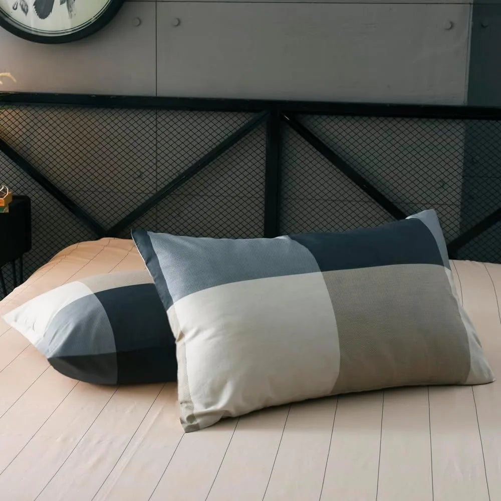 King Size Geometric Plaid Comforter Set Soft Lightweight All-Season Bedding