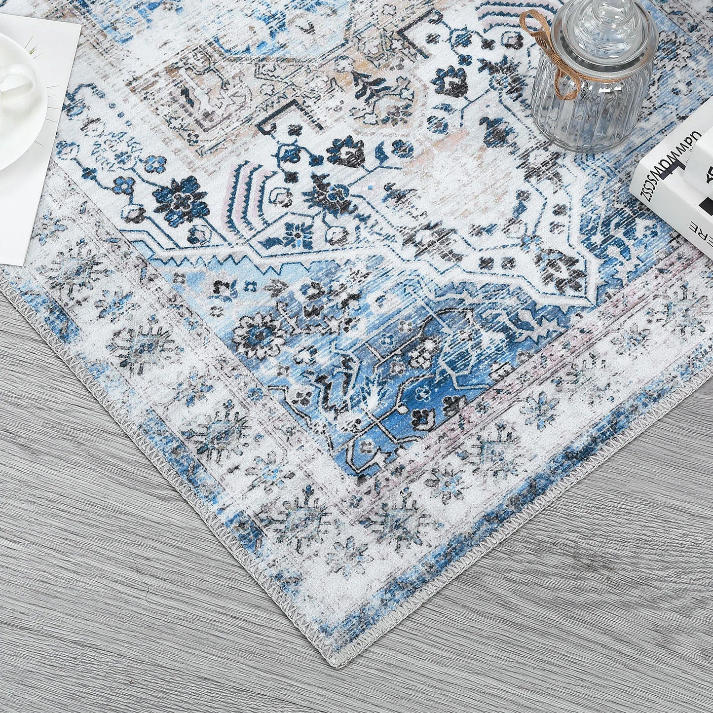 Vintage Floral Washable Area Rug 10×13 – Large Non-Slip Stain-Resistant Carpet