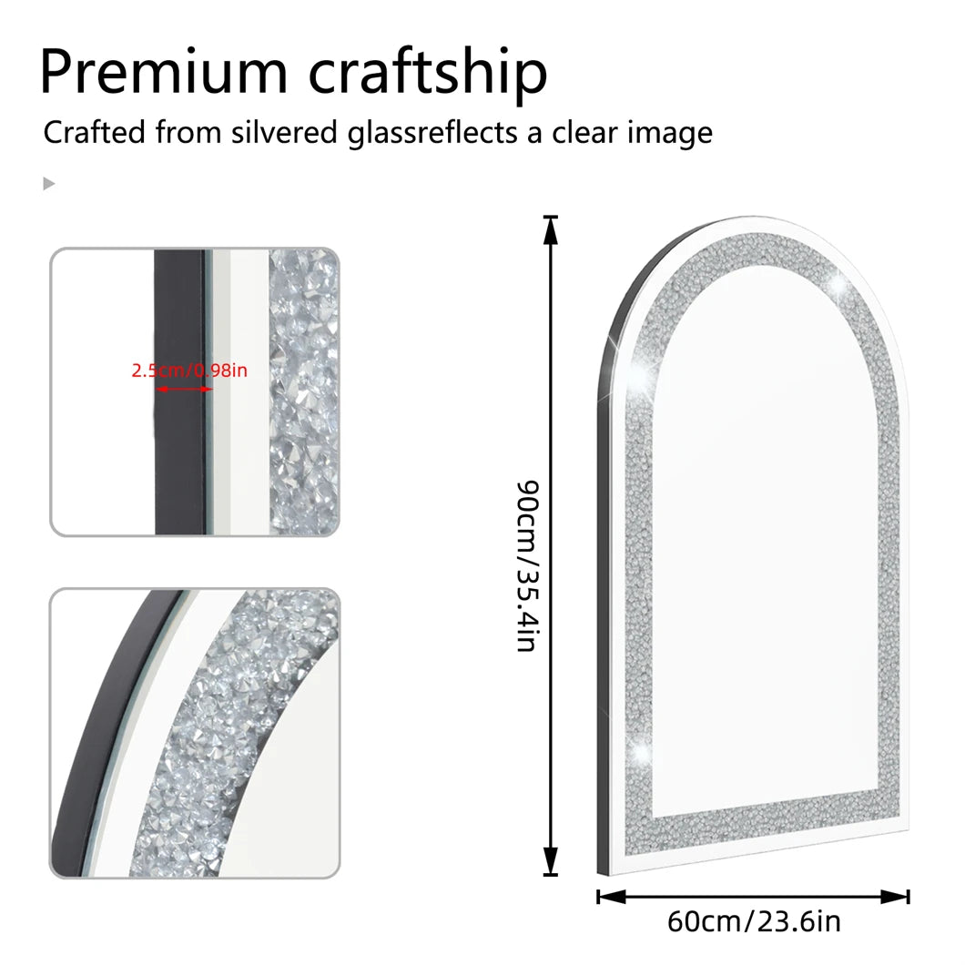 Large Crystal Diamond Wall Mirror – 23.6 x 35.4 in Silver Beveled Glass Mirror for Living Room, Bedroom, or Hallway