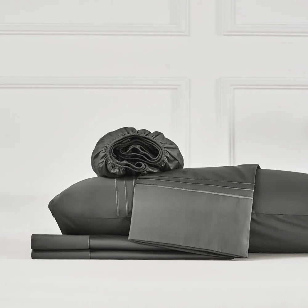 400 Thread Count Cotton Queen Sheet Set β Soft, Cooling & Dark Grey ποΈπ