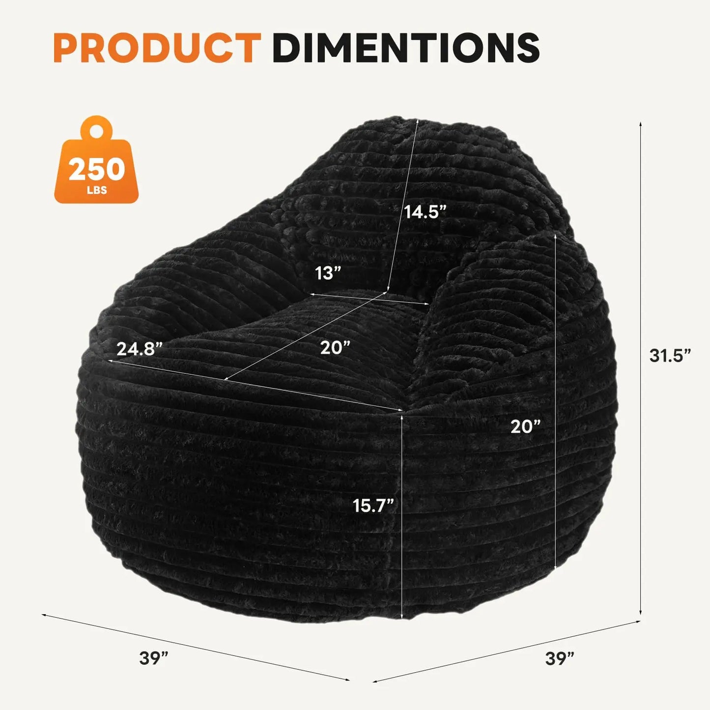 Ergonomic 39" Plush Bean Bag Chair – Memory Foam Gaming & Lounge Sofa for Living Room