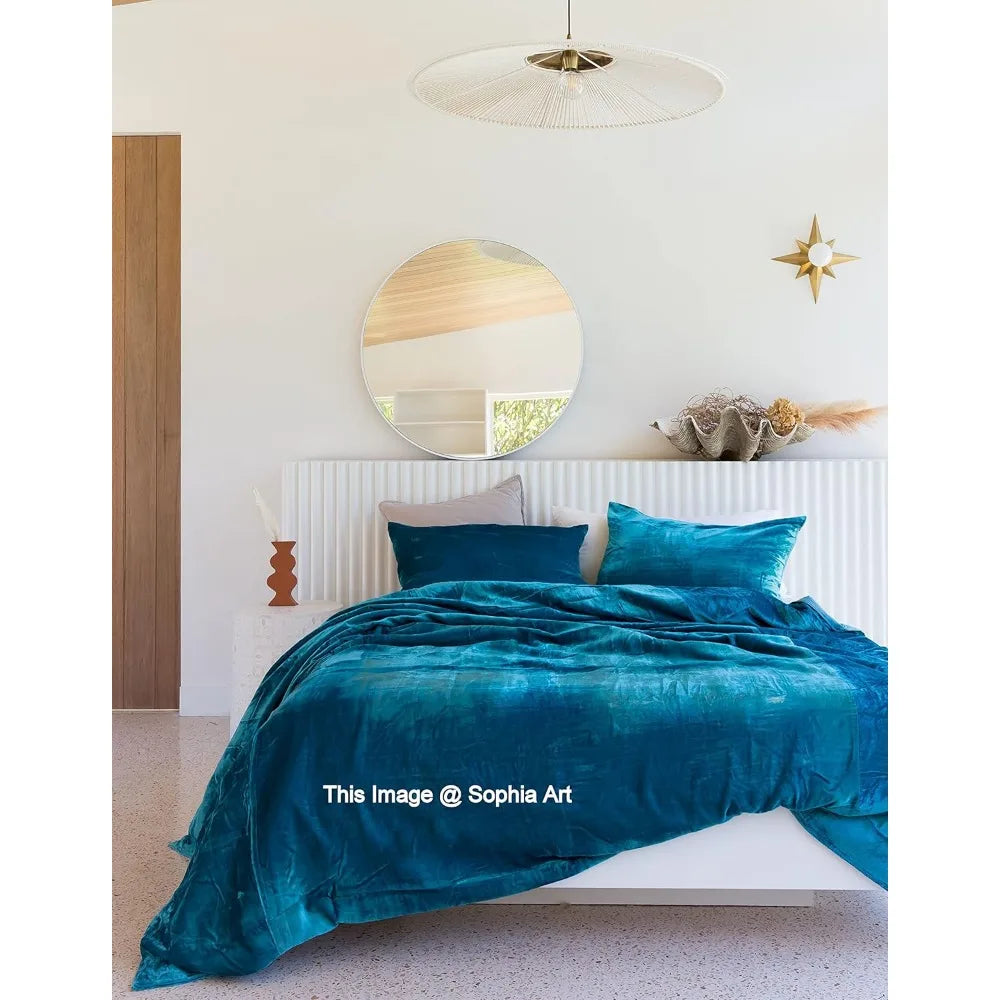 Turquoise Rayon Velvet Boho Duvet Cover Set – Full Size 80×90, Soft & Luxurious Bedding