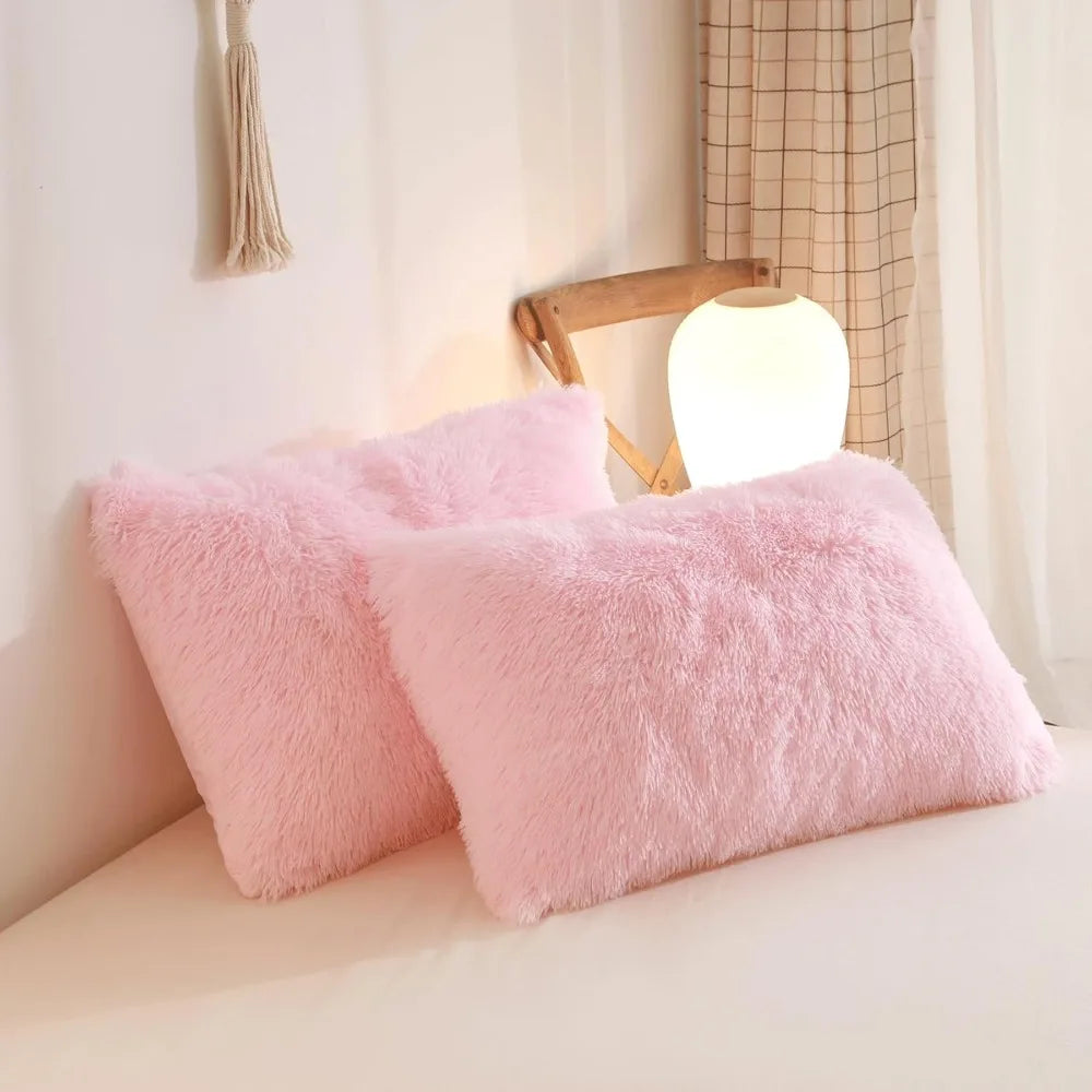 Queen Plush Pink Fuzzy Duvet Cover Set – 3-Piece Soft Faux Fur Bedding with 2 Pillowcases