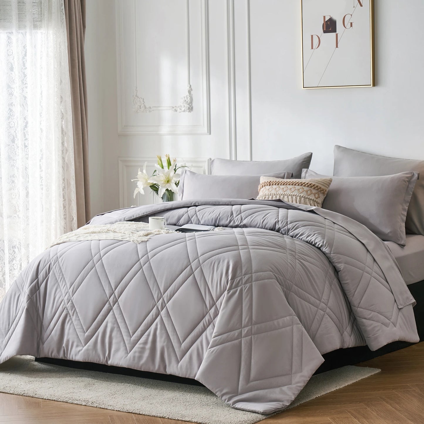 7-Piece Solid Comforter Set – Soft, Comfortable, All-Season Bedding