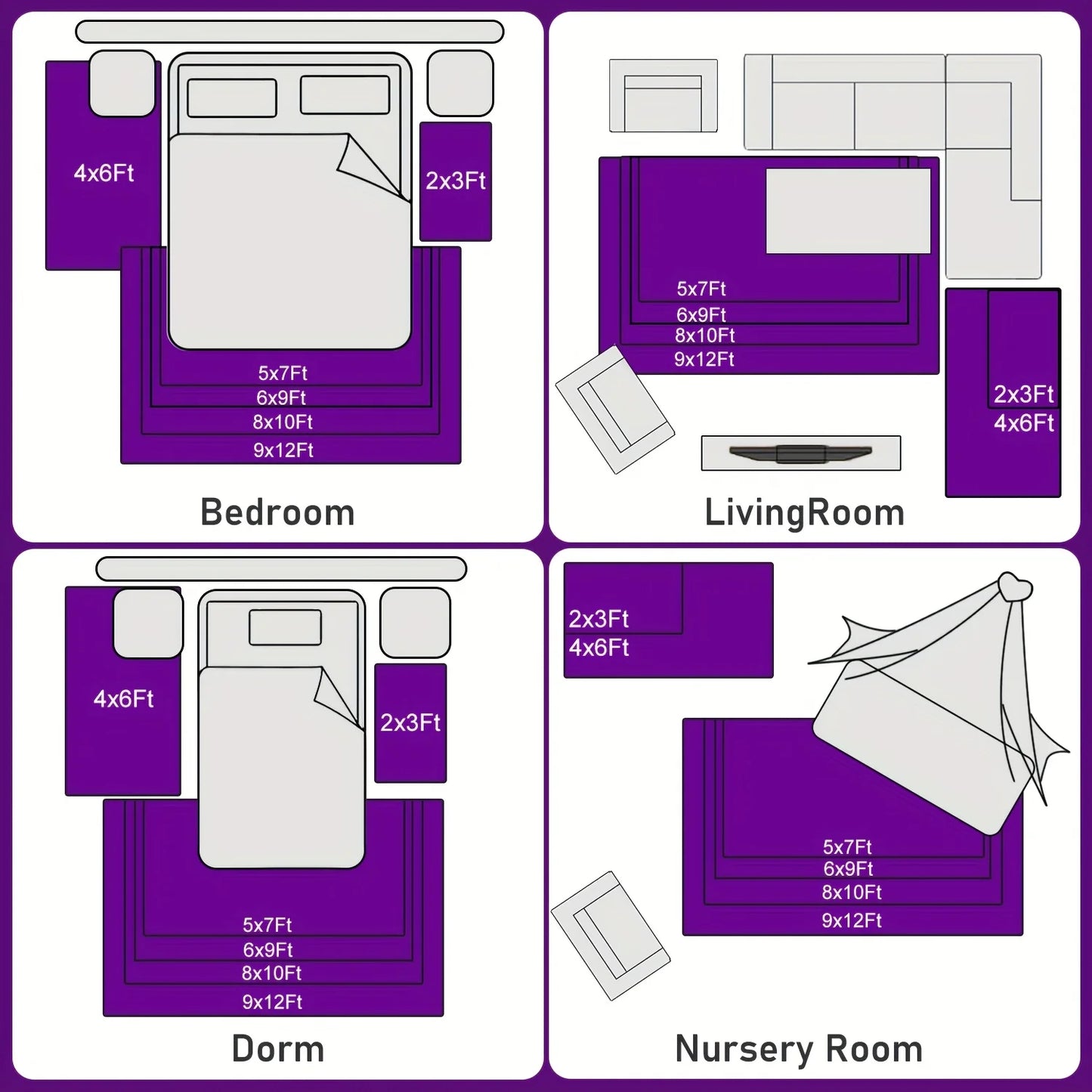Purple Fluffy Shag Rug – Soft Non-Slip Area Carpet for Living Room, Bedroom, or Nursery