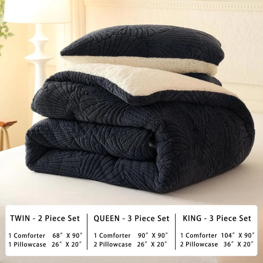 Geometric Jacquard Sherpa Comforter Set β Queen 3-Piece Bedding