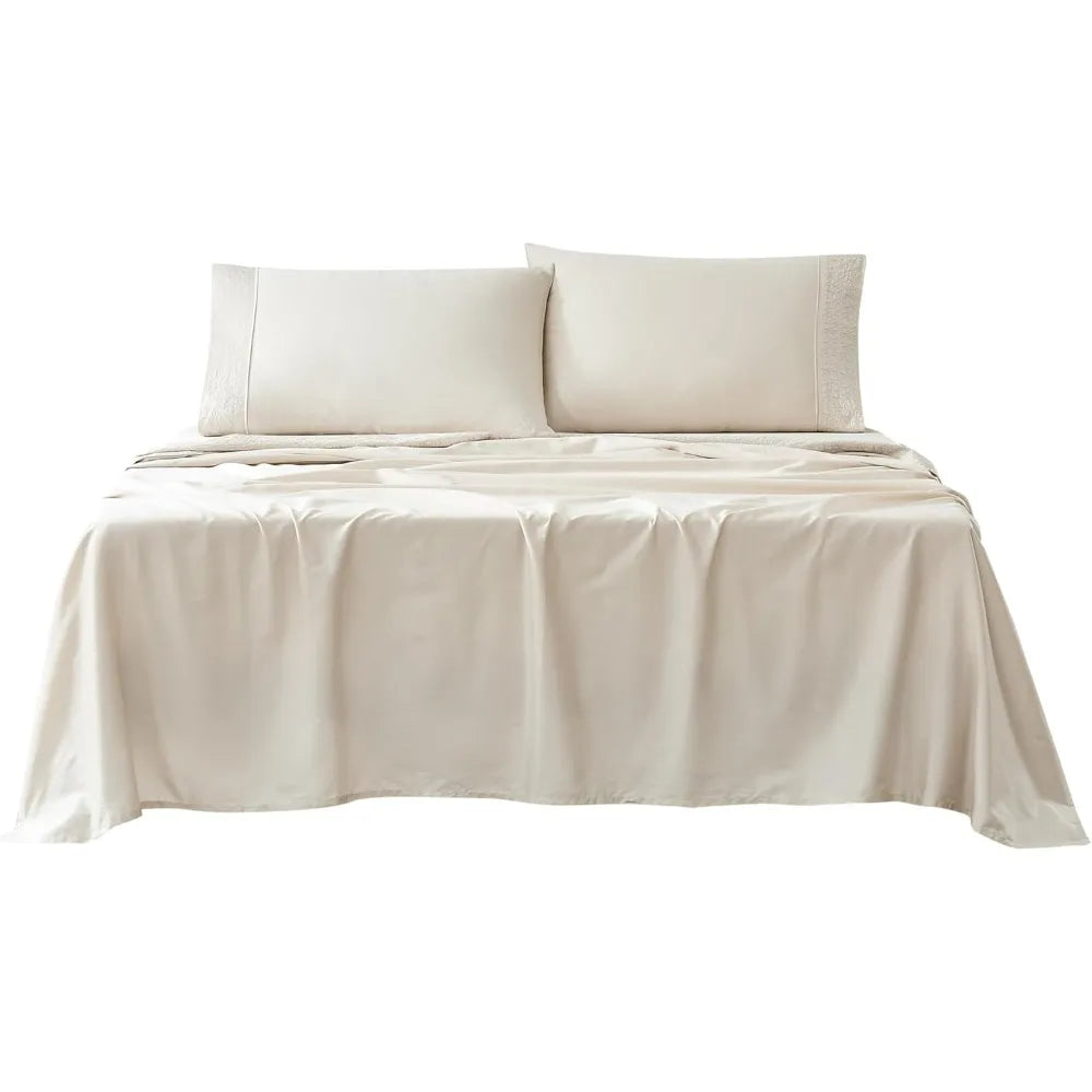 Chuks Collins x Home 4-Piece Queen Sheet Set – 100% Cotton, Cream