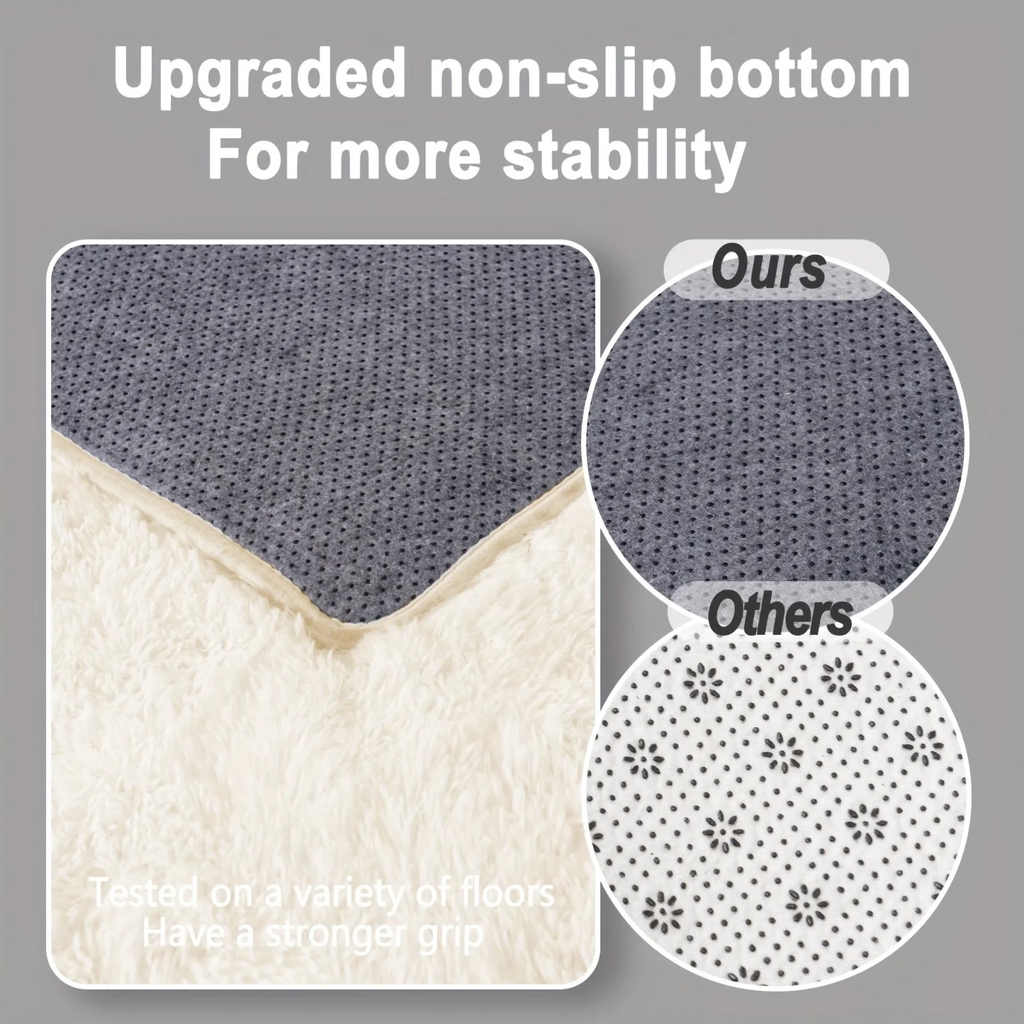 Off-White Soft Shag Rug Luxury Plush Non-Slip Carpet with 4 Stickers
