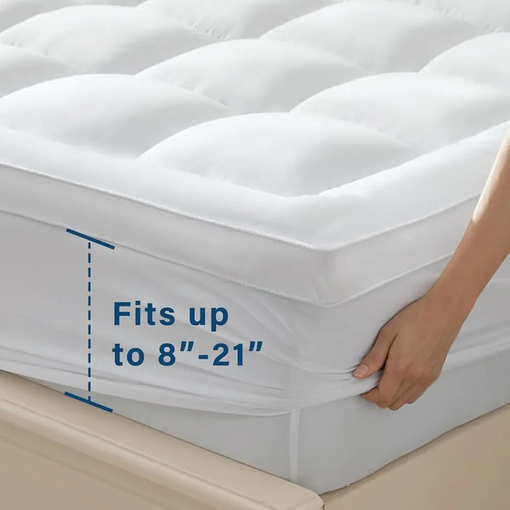 WQSPRING Extra-Thick Quilted Mattress Topper – Breathable Bed Protection Pad (18” Deep Pocket)