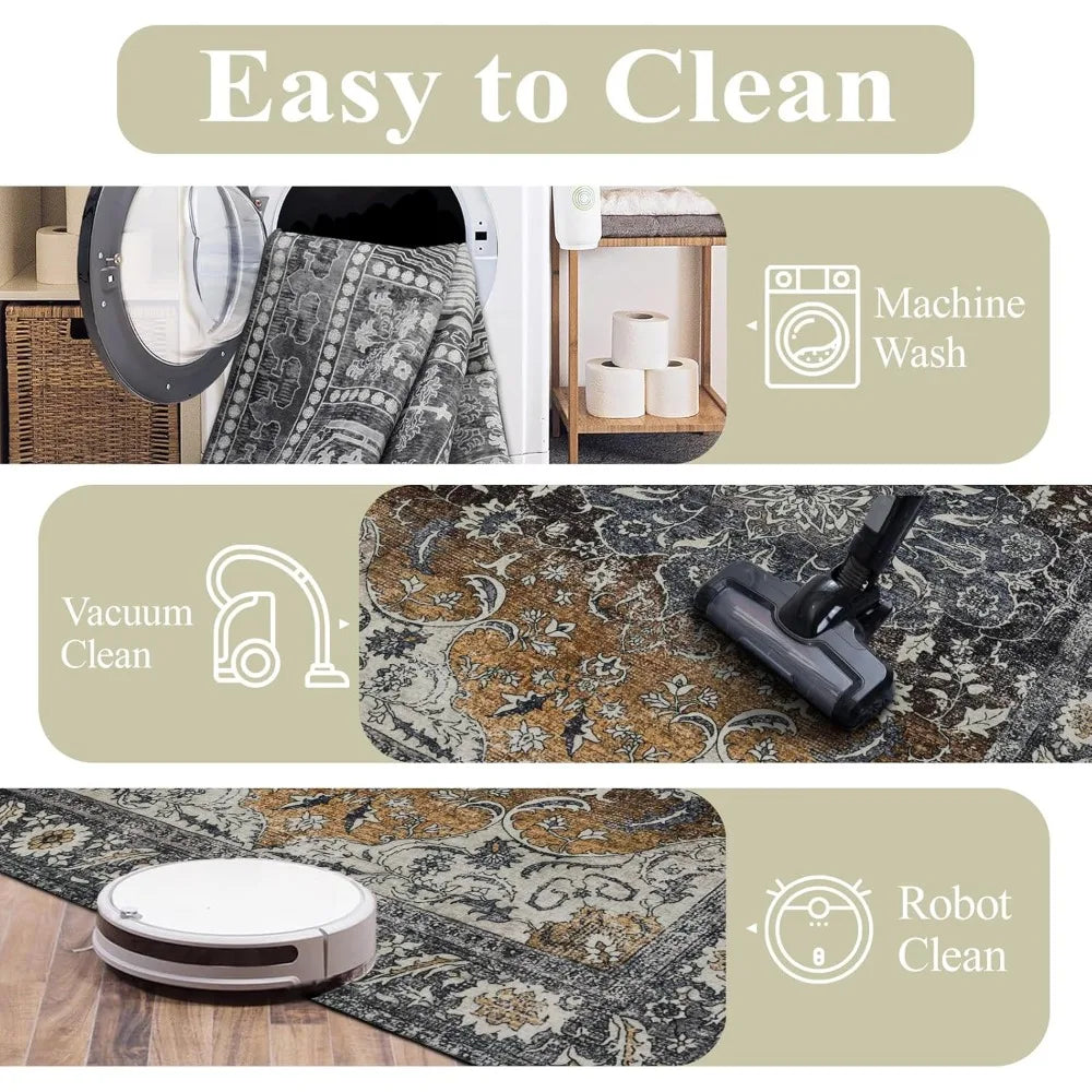 8x10 Washable Area Rug – Large Living Room Carpet, Soft Faux Wool with Non-Slip Backing