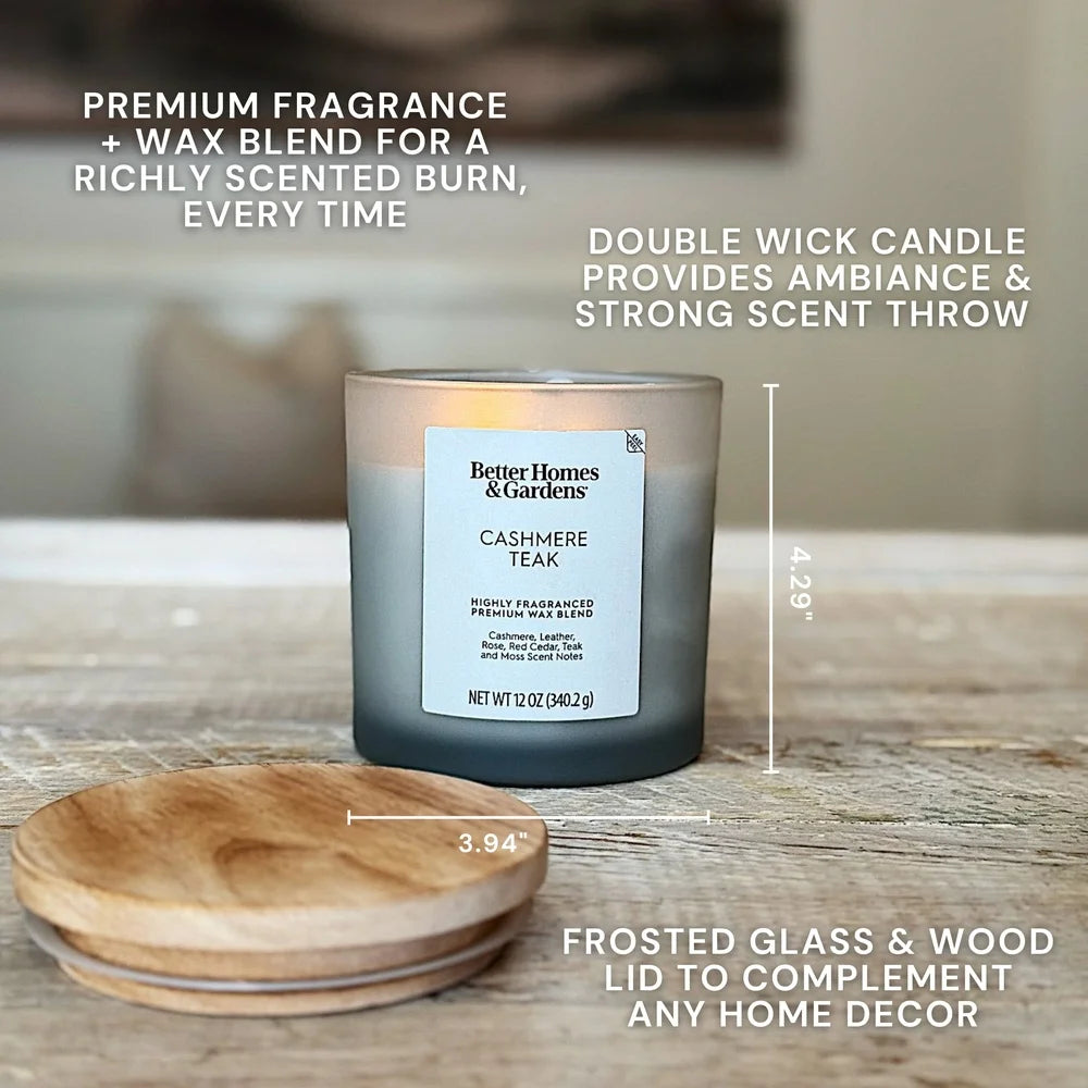 π―οΈ Cashmere Teak Frosted Jar Candle β Dual Wick Scented Candle with Elegant Wood Lid (12oz)