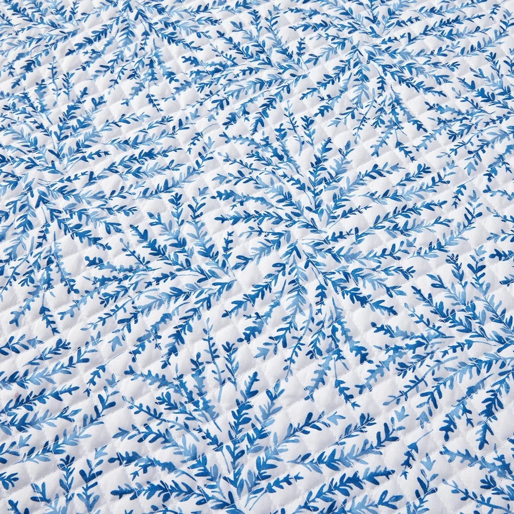 3-Piece Blue Fern Quilt Set โ Soft, Cooling & Modern Elegance