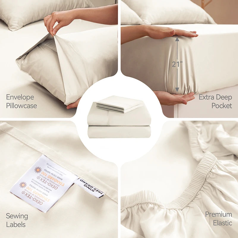 Luxury Bamboo Sheet Set β 100% Viscose, Silky Soft & Cooling, Deep Pockets