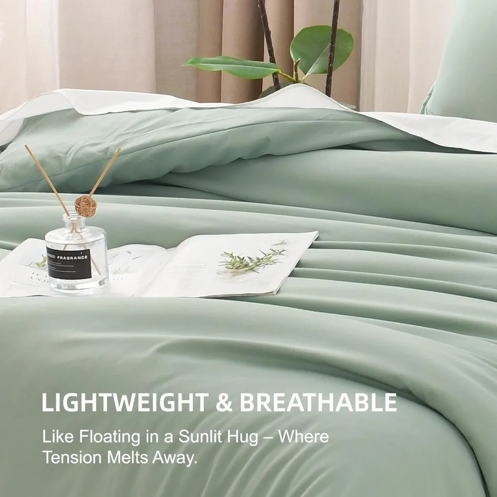 Sage Green 3-Piece 100% Cotton Comforter Set – Super King Plus