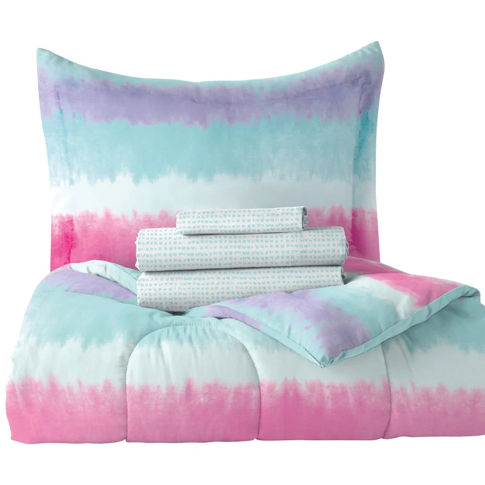 Tie Dye Stripe Twin 5-Piece Comforter Set Soft Reversible Microfiber Bedding for Kids(Twin)