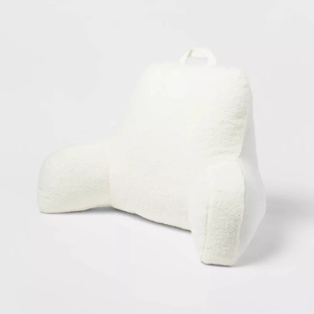 Faux Shearling Bed Rest Pillow with Arms – Backrest Pillow for Reading, TV, and Sitting Up in Bed