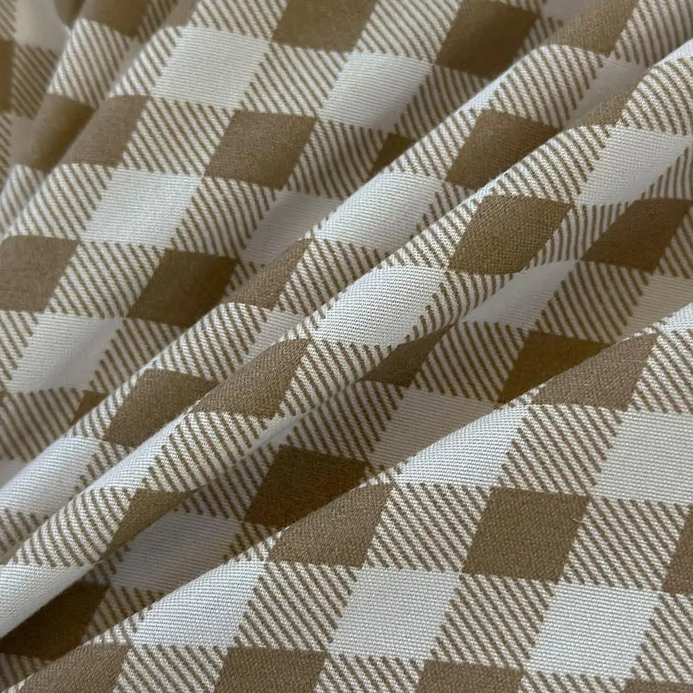 Queen Gingham Plaid Duvet Cover Set – Tan Washed Microfiber, Soft & Lightweight Bedding