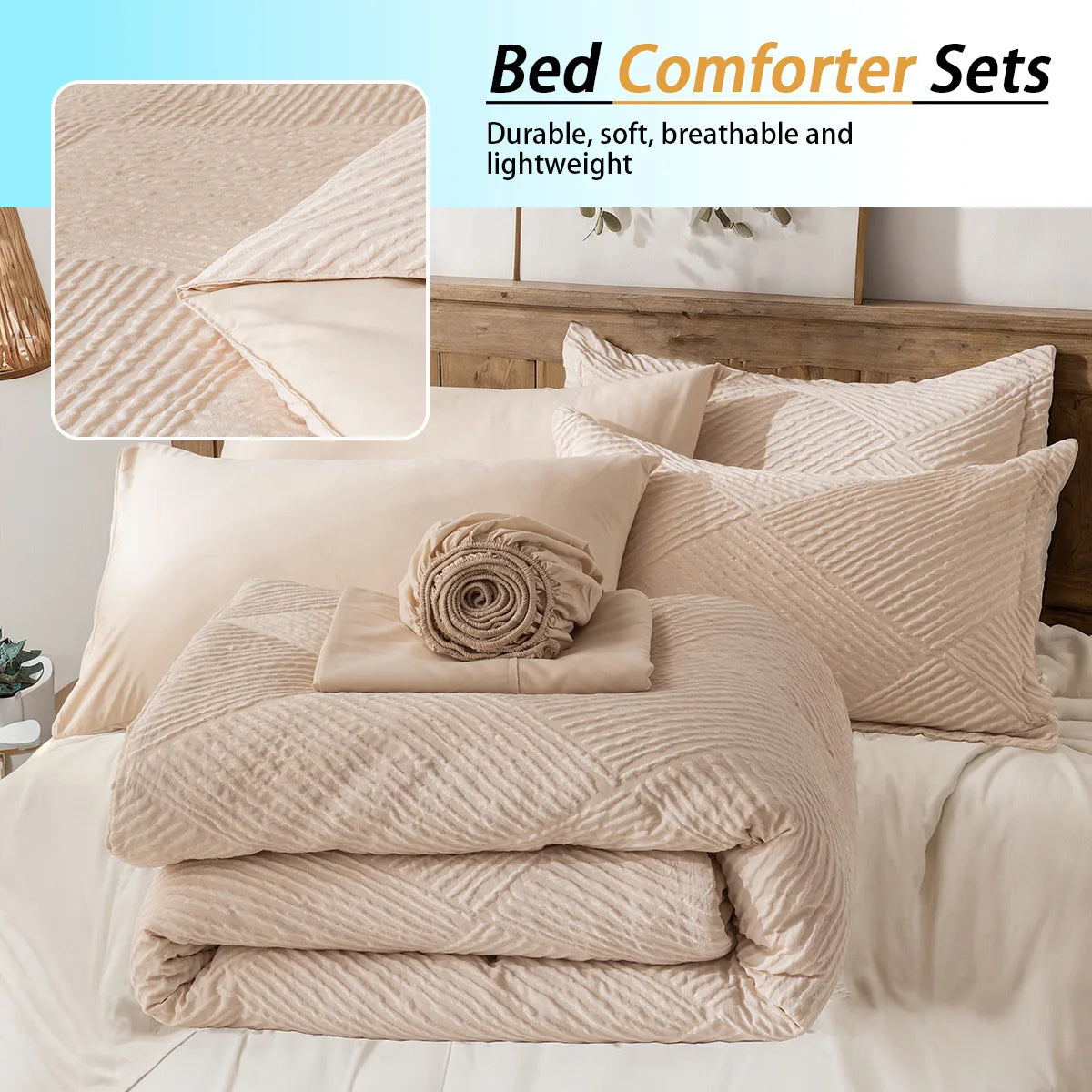 Luxury Striped Checkered 7-Piece Bedding Set – Ultra-Soft Microfiber Comforter Set