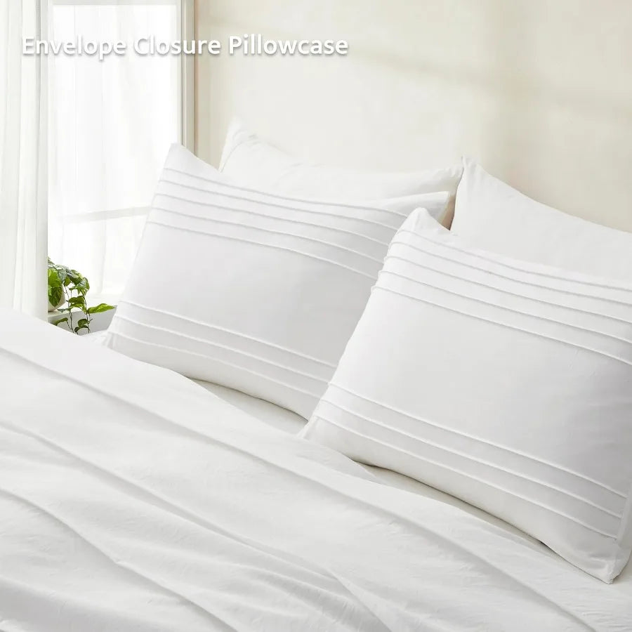White Queen Duvet Cover Set β Soft & Breathable 3-Piece Bedding ποΈβ¨