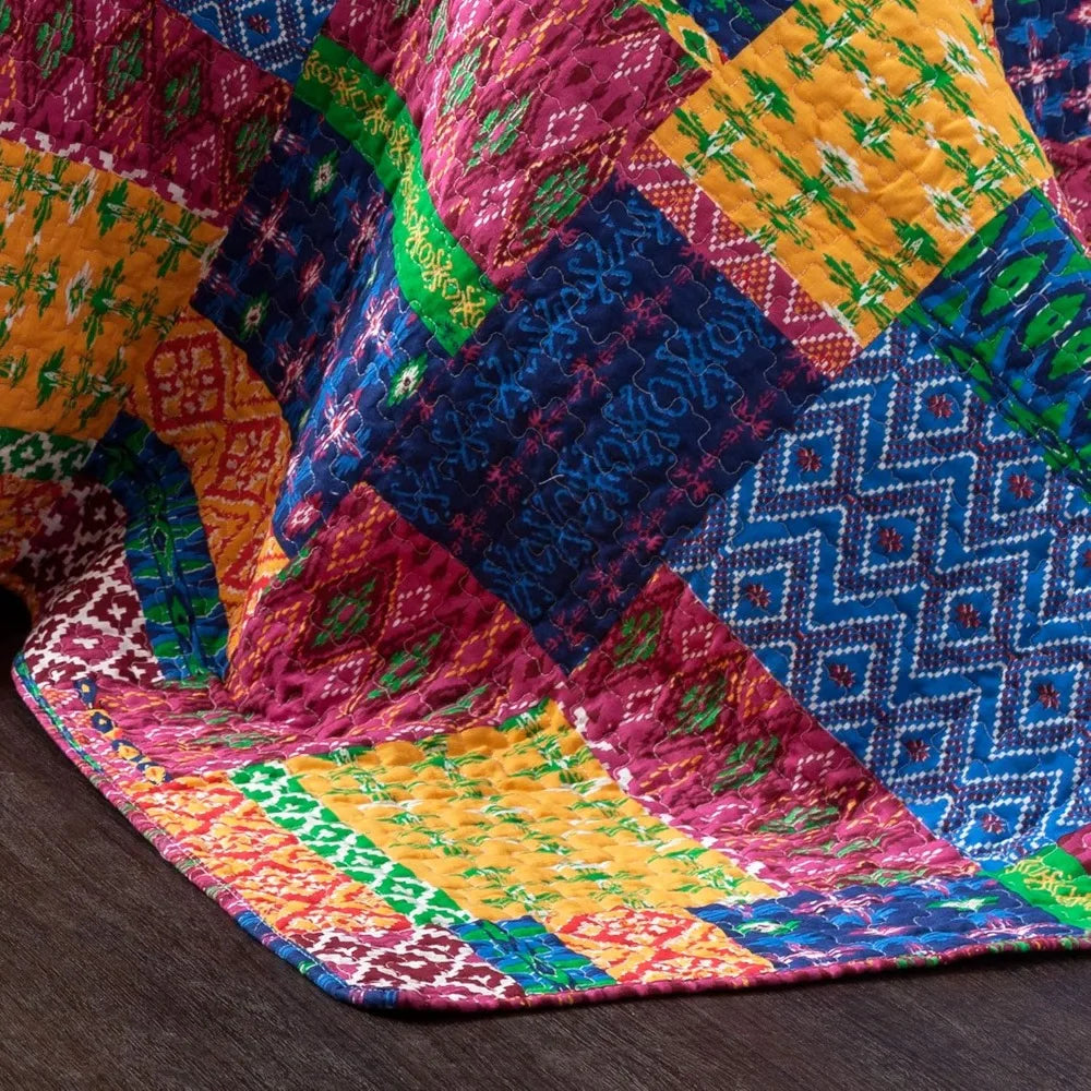 Reversible Cotton Quilt Set β 3-Piece Full/Queen Bedding with Shams, Bohemian Patchwork
