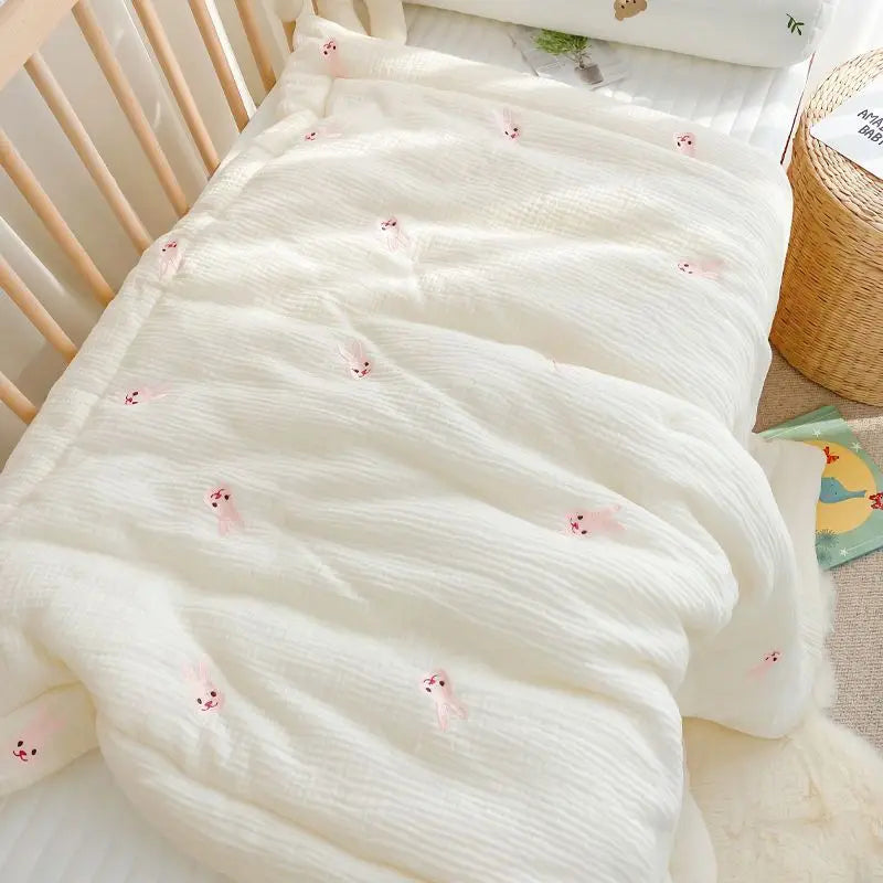 Baby Quilt Cartoon Bear & Bunny – Soft Cotton Newborn Blanket 100×120 cm