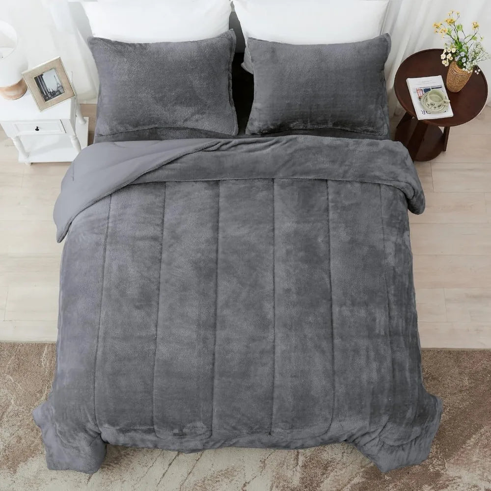 Luxury Faux Fur Queen Comforter Set with Fitted Sheet β Plush Bedding