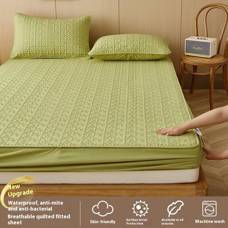 Quilted Fitted Sheet – Single-Piece Antibacterial Fiber, Thick & Soft