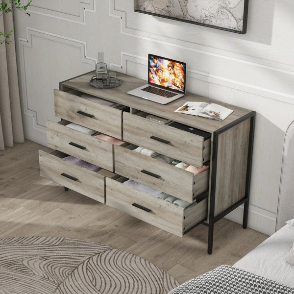 Wooden 6-Drawer Dresser – Stylish Storage Chest & Locker