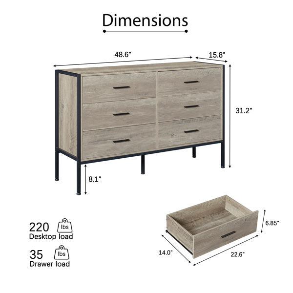 Wooden 6-Drawer Dresser – Stylish Storage Chest & Locker