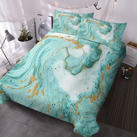 Luxury Marble Duvet Cover – Teal Blue & Gold Glitter Chic Bedding Set