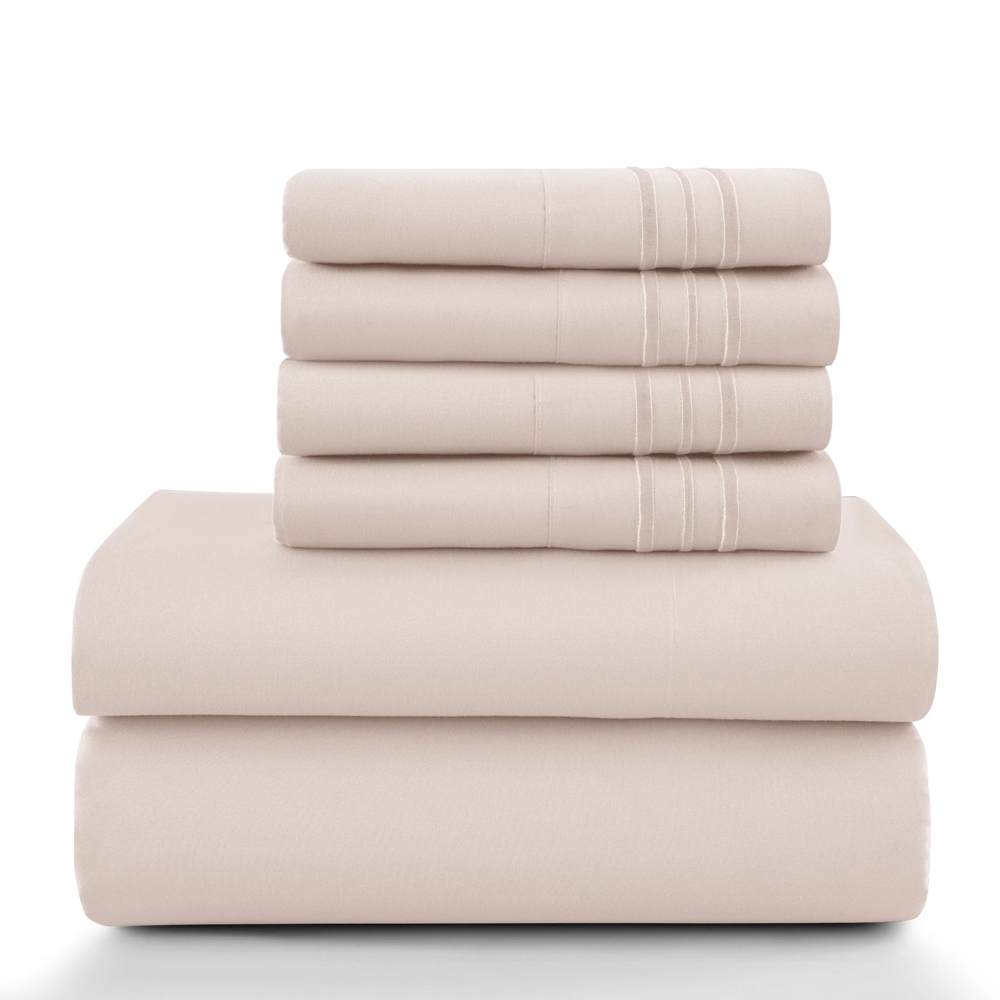6-Piece Solid Sheet Set Brushed Microfiber Deep Pocket Fitted Sheet with Pillowcases