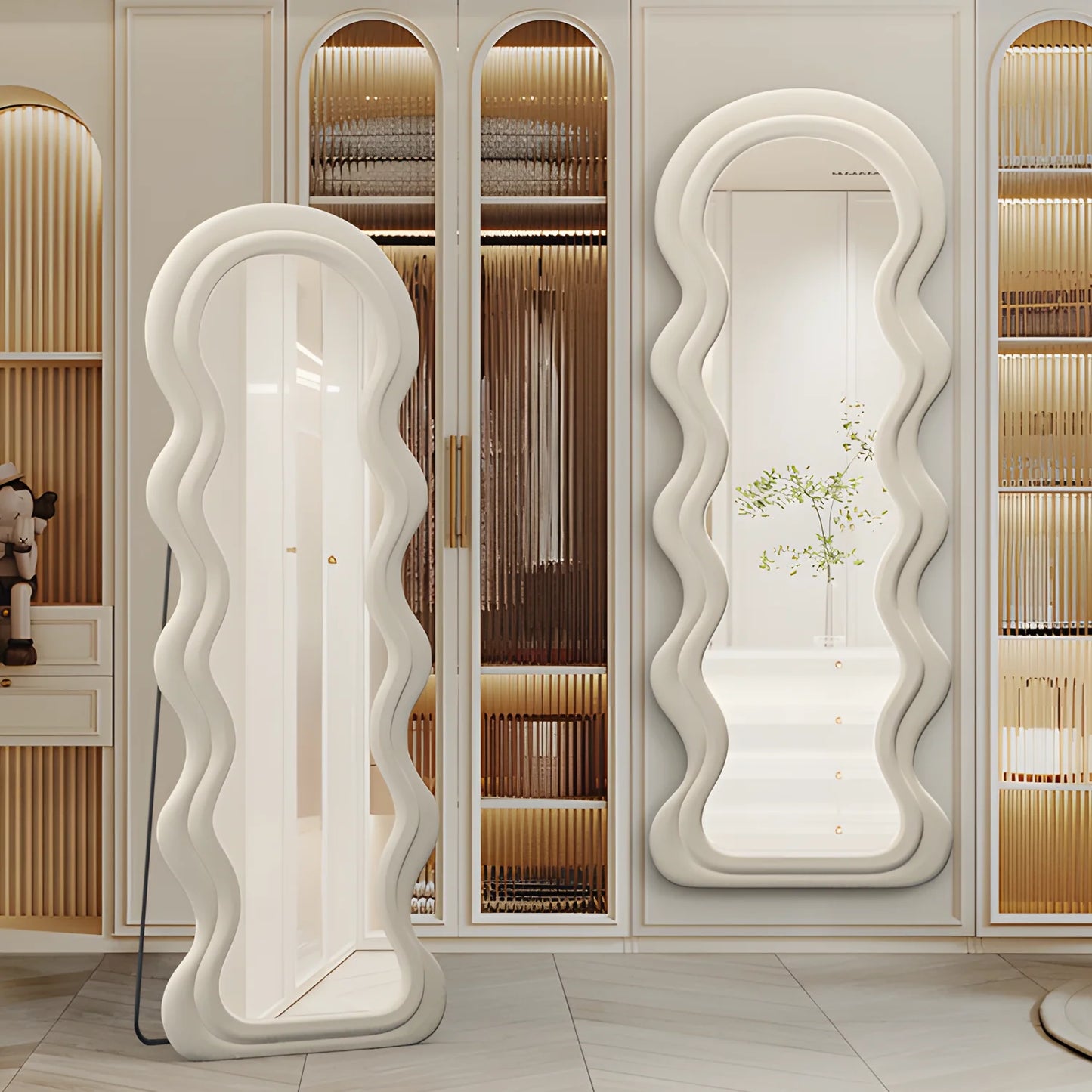 63" x 24" Full Length Wavy Floor & Wall Mirror – Flannel Wrapped Wooden Frame