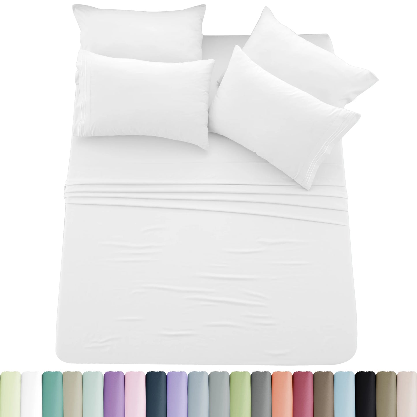 6-Piece Brushed Microfiber Sheet Set – Ultra-Soft, Deep Pocket Bedding with Embroidered Pillowcases