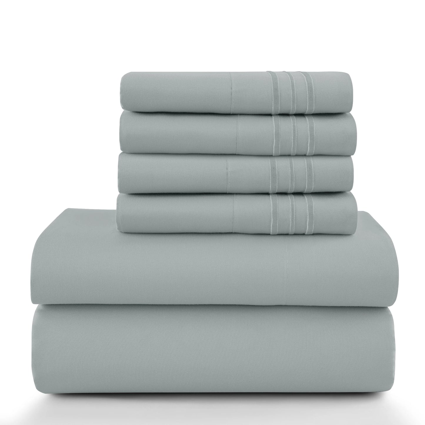 6-Piece Solid Sheet Set Brushed Microfiber Deep Pocket Fitted Sheet with Pillowcases