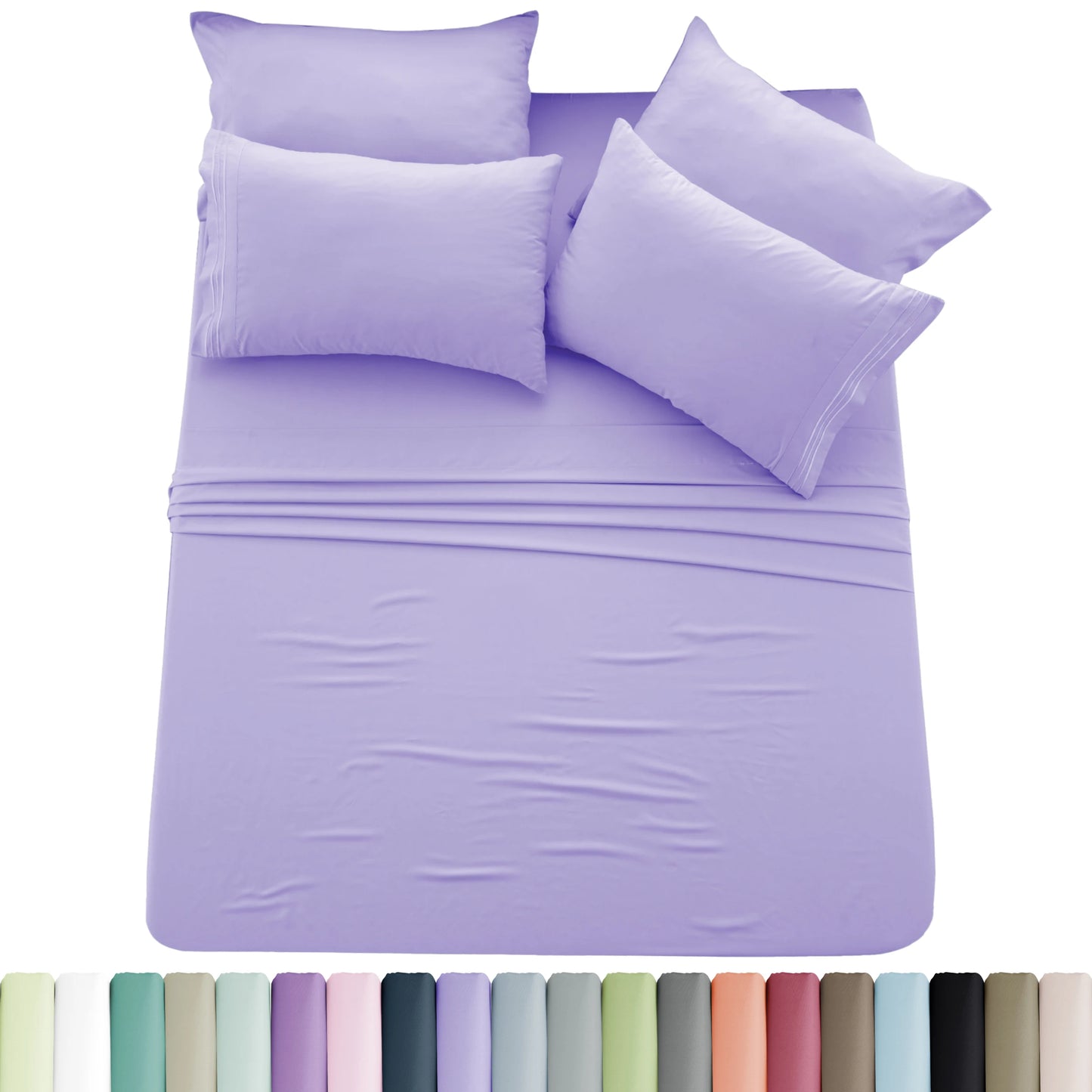 6-Piece Brushed Microfiber Sheet Set – Ultra-Soft, Deep Pocket Bedding with Embroidered Pillowcases