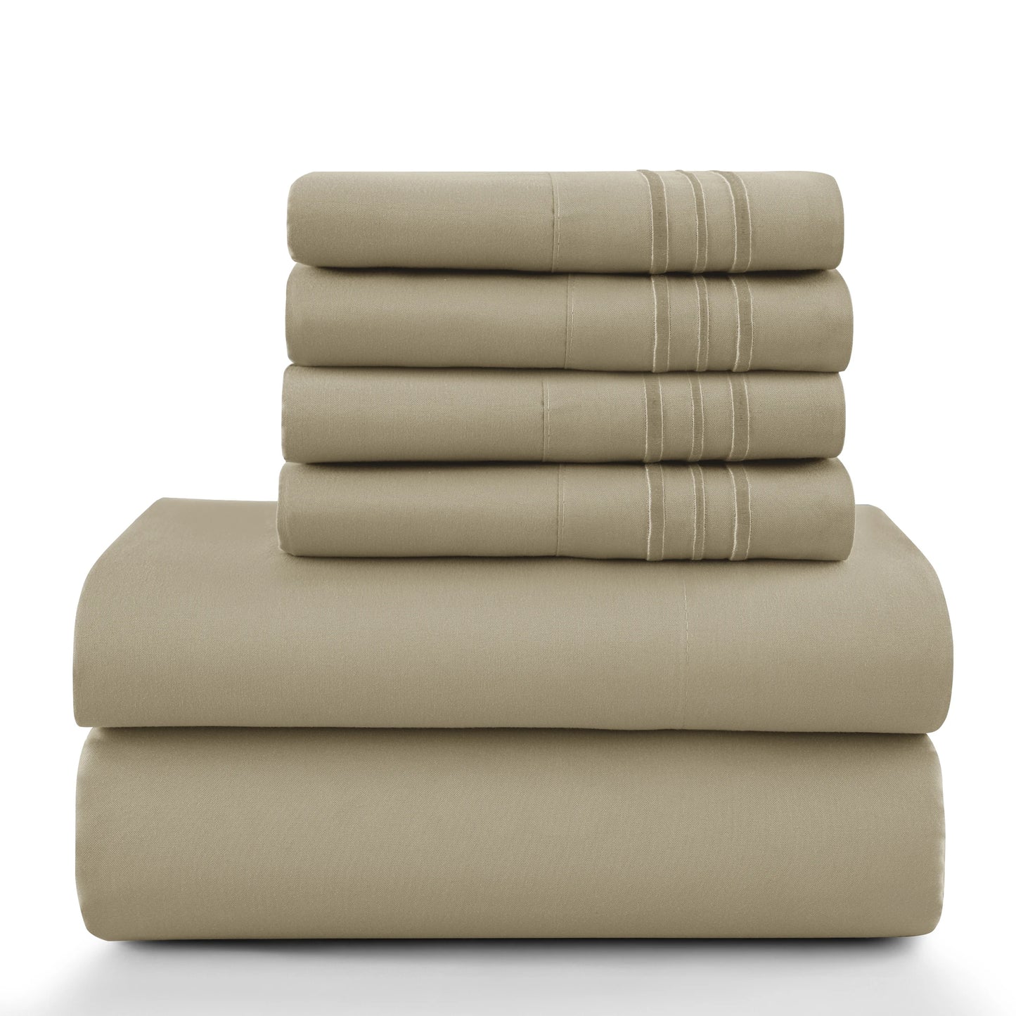 6-Piece Solid Sheet Set Brushed Microfiber Deep Pocket Fitted Sheet with Pillowcases