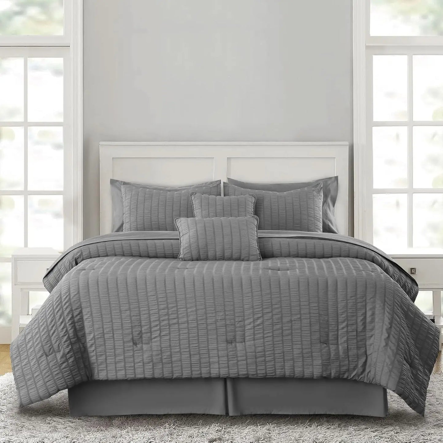 Lux Décor 10-Piece Seersucker Comforter Set – Lightweight, All-Season Bedding