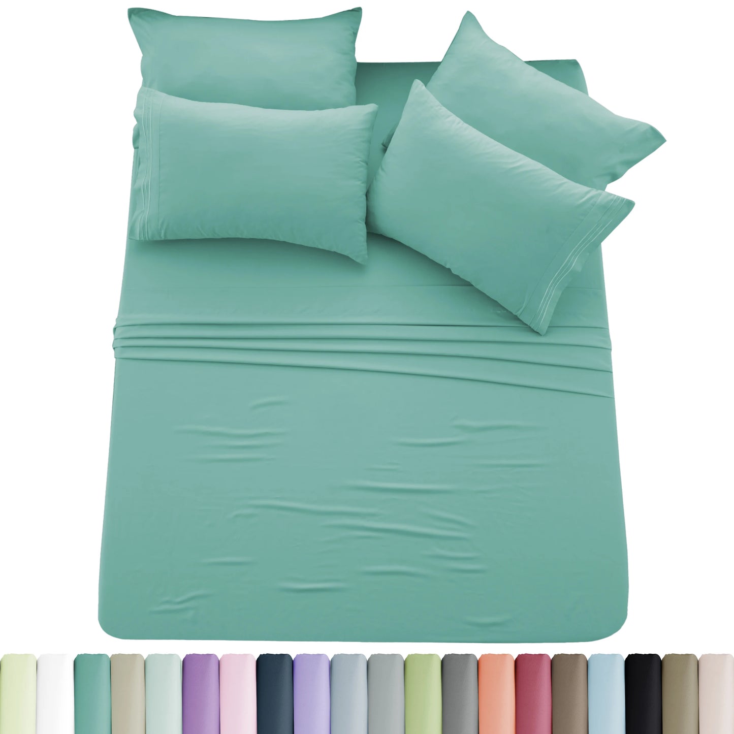 6-Piece Brushed Microfiber Sheet Set – Ultra-Soft, Deep Pocket Bedding with Embroidered Pillowcases