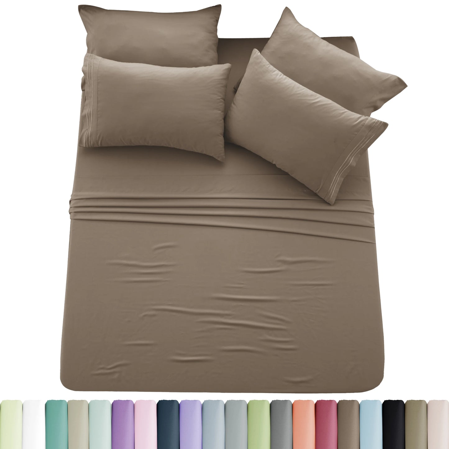 6-Piece Brushed Microfiber Sheet Set – Ultra-Soft, Deep Pocket Bedding with Embroidered Pillowcases