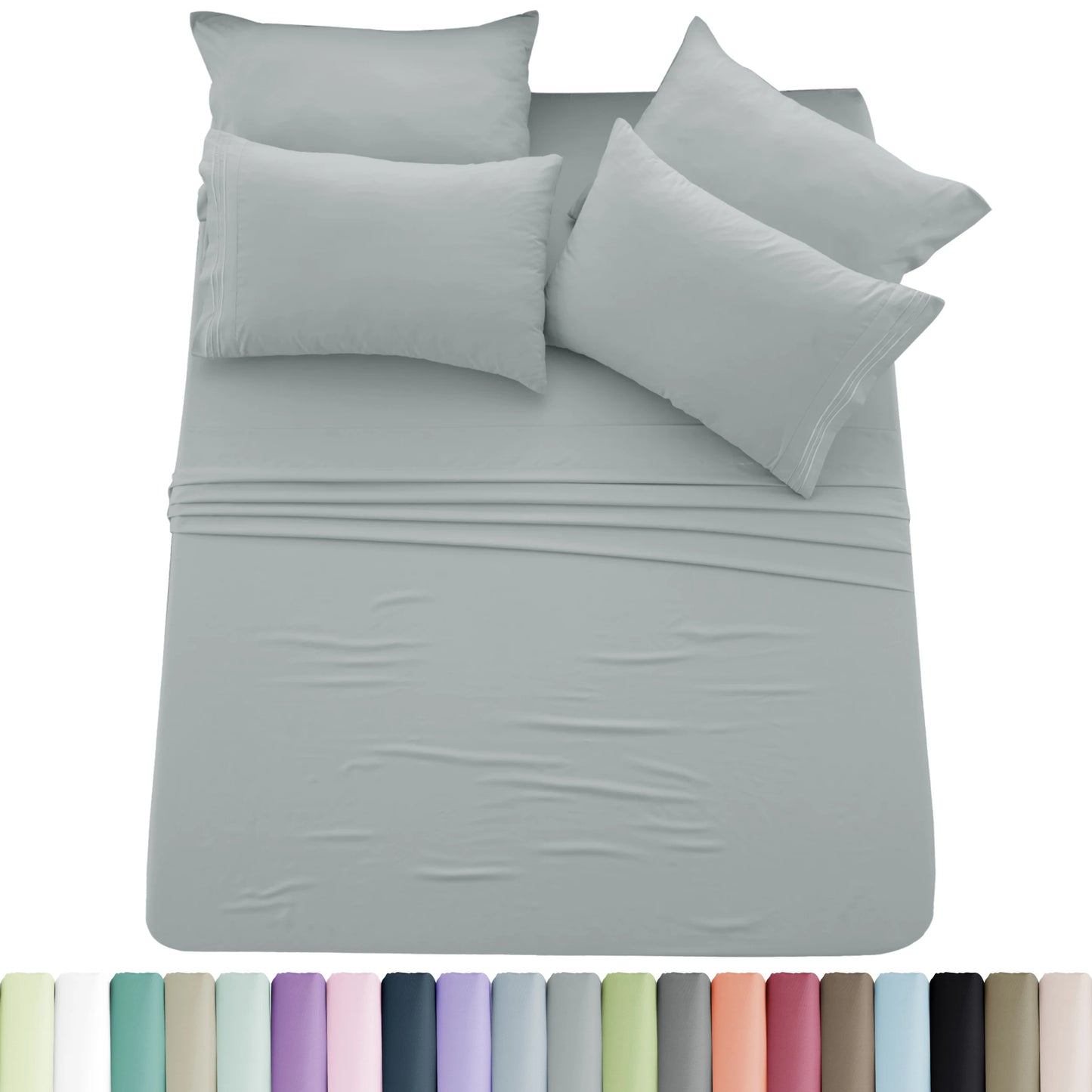 6-Piece Brushed Microfiber Sheet Set – Ultra-Soft, Deep Pocket Bedding with Embroidered Pillowcases