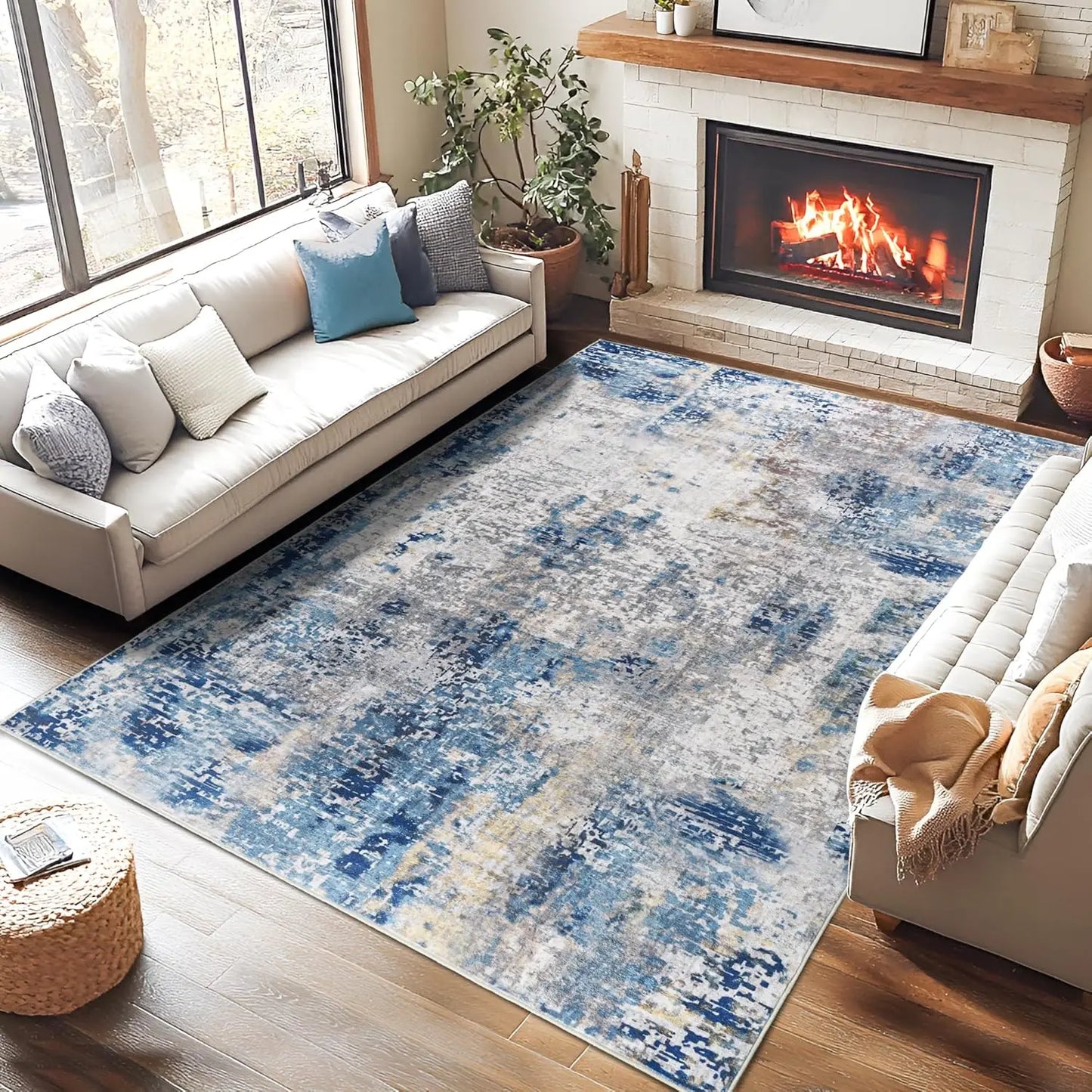 Living Room Area Rug Soft Large Modern Abstract Boho Vintage Low Pile Machine Washable Non-Slip