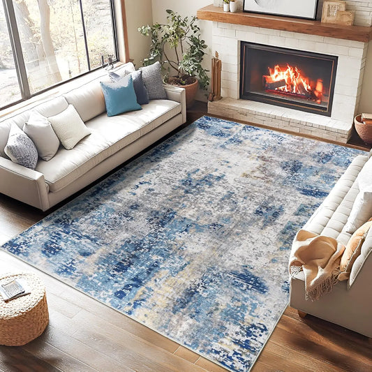 Living Room Area Rug Soft Large Modern Abstract Boho Vintage Low Pile Machine Washable Non-Slip