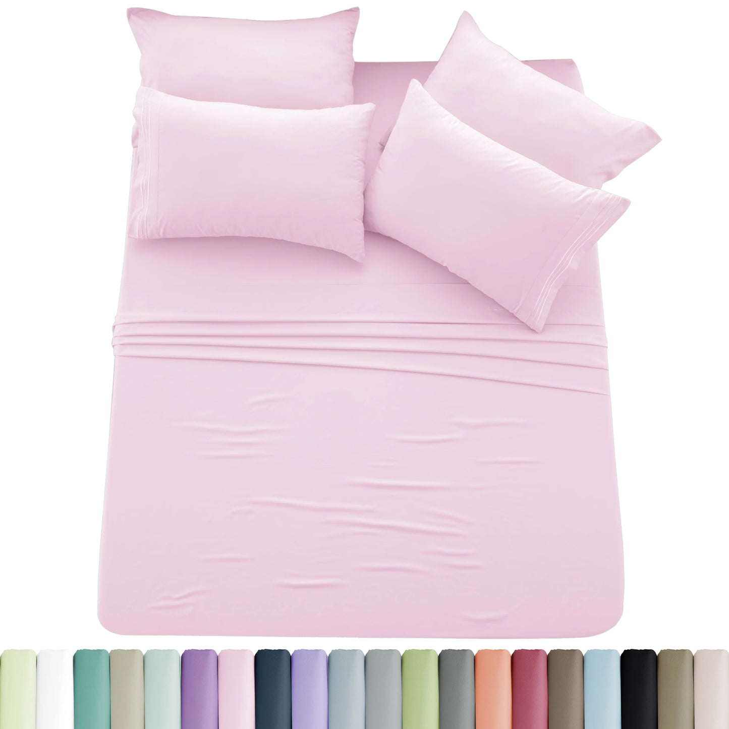 6-Piece Brushed Microfiber Sheet Set – Ultra-Soft, Deep Pocket Bedding with Embroidered Pillowcases