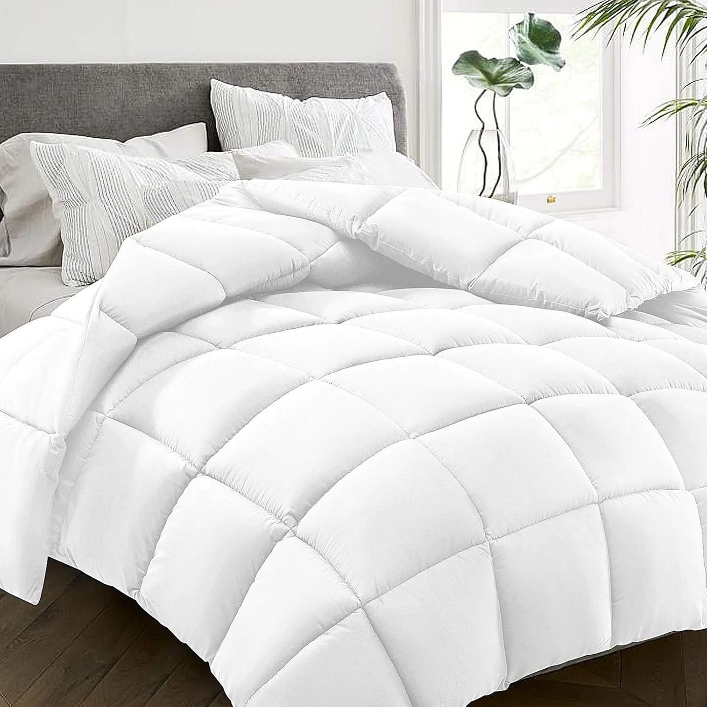 Quilted Down Alternative Comforter – Box-Stitched with Corner Tabs (White)