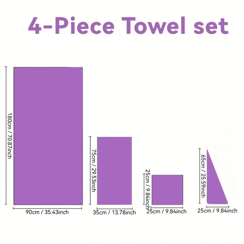 4pcs Coral Fleece Towel Set – XL Bath Towel, Hand Towel, Washcloth & Hair Drying Cap