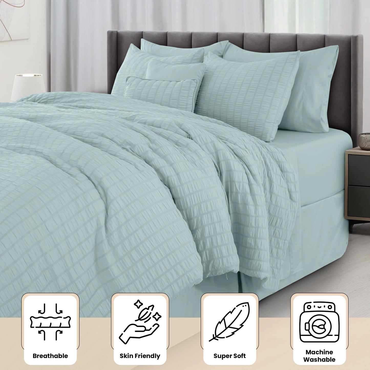 Seersucker 10-Piece Lightweight Comforter Set with Sheets