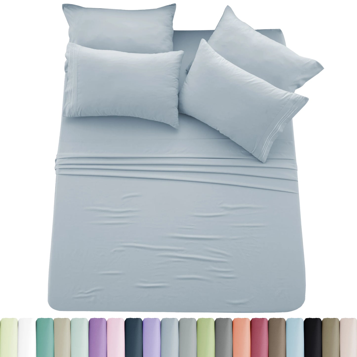 6-Piece Brushed Microfiber Sheet Set – Ultra-Soft, Deep Pocket Bedding with Embroidered Pillowcases