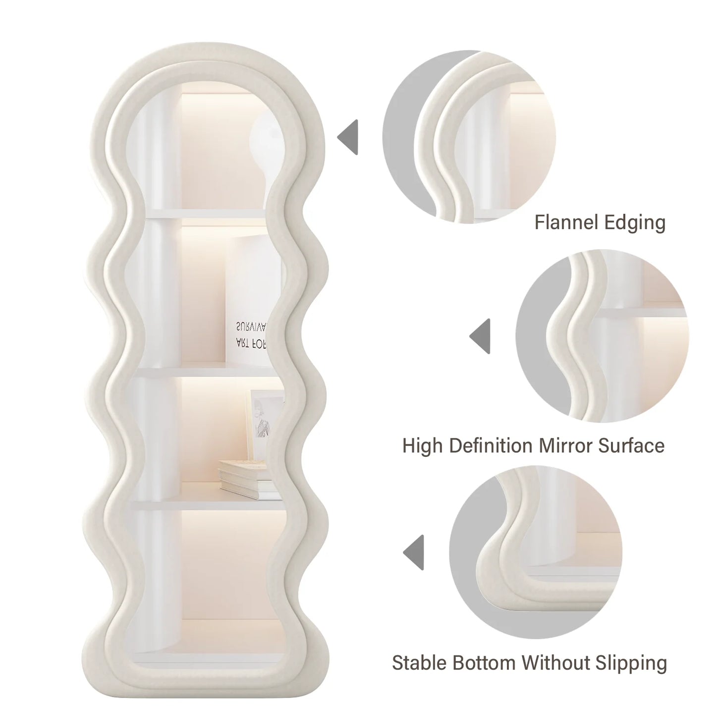 63" x 24" Full Length Wavy Floor & Wall Mirror – Flannel Wrapped Wooden Frame